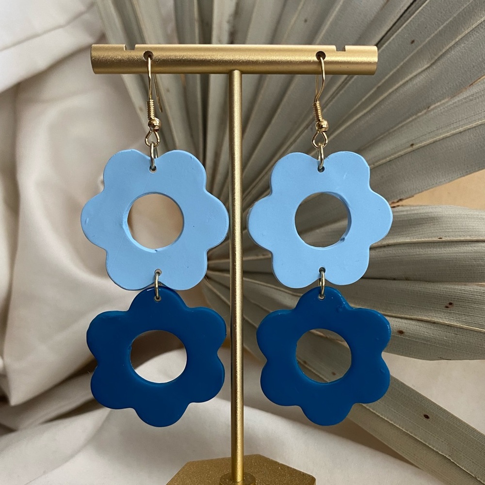 Blue Flower Polymer Clay Earrings